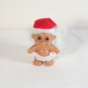 Russ Troll Doll Christmas Baby in Diaper & Santa Hat Vintage 90’s Blue Hair